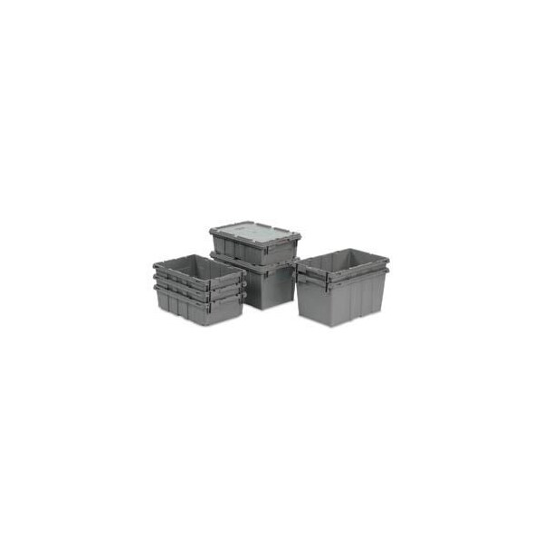 Nestable Storage Container, 21 in L x 15-5/16 in W x 5-1/8 in H, Gray, 5 PK